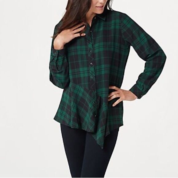 Susan Graver Printed Stretch Woven Button-Front Top - Picture 1 of 6